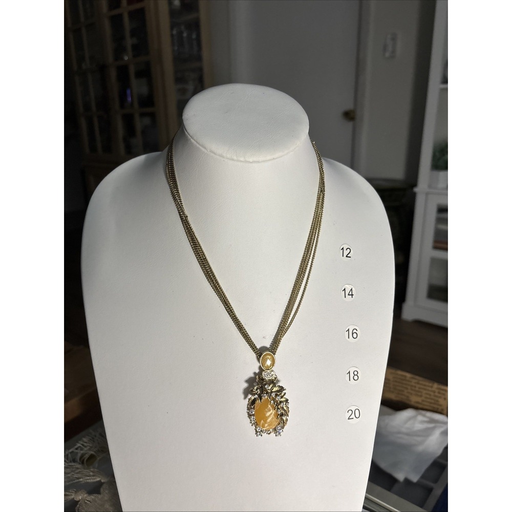 Bijoux Terner Gold Tone Multi Chain Yellow Cabochon Pendant Necklace
